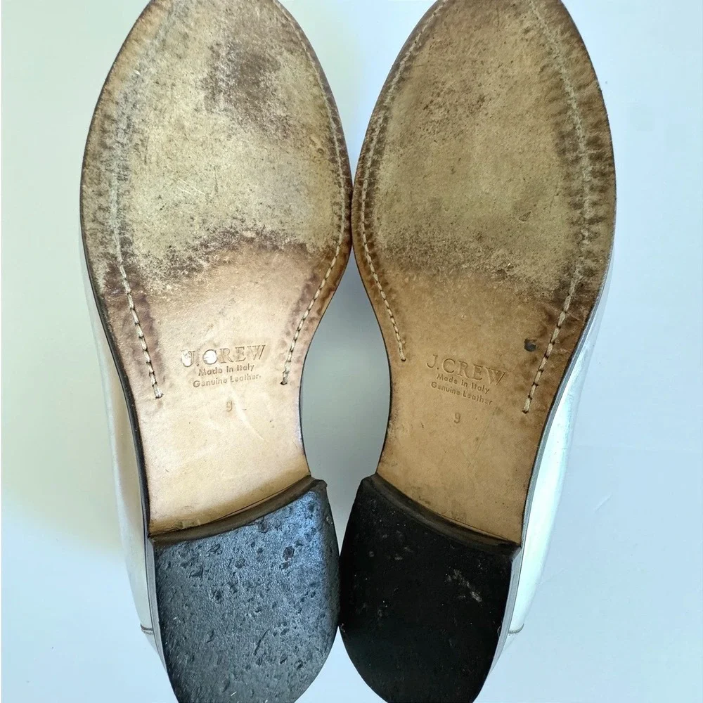 J.Crew Penny Loafers Size 9 Silver Metallic Leather Made in Italy Dark Academia